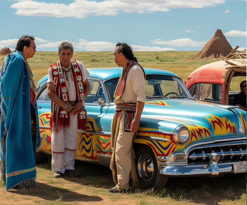 Native Americans with Classic Car